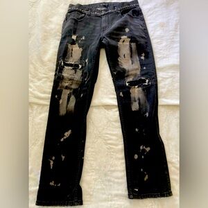 INC International Concepts Berlin Slim Straight Jeans Size 34W Black Ripped